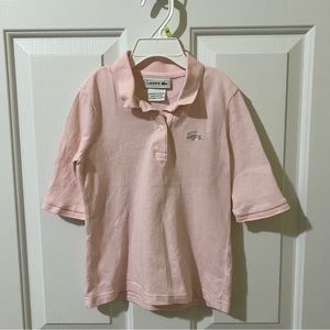 Lacoste Girls Light Pink Polo Pique Cotton Shirt, Rhinestones Logo, size 6